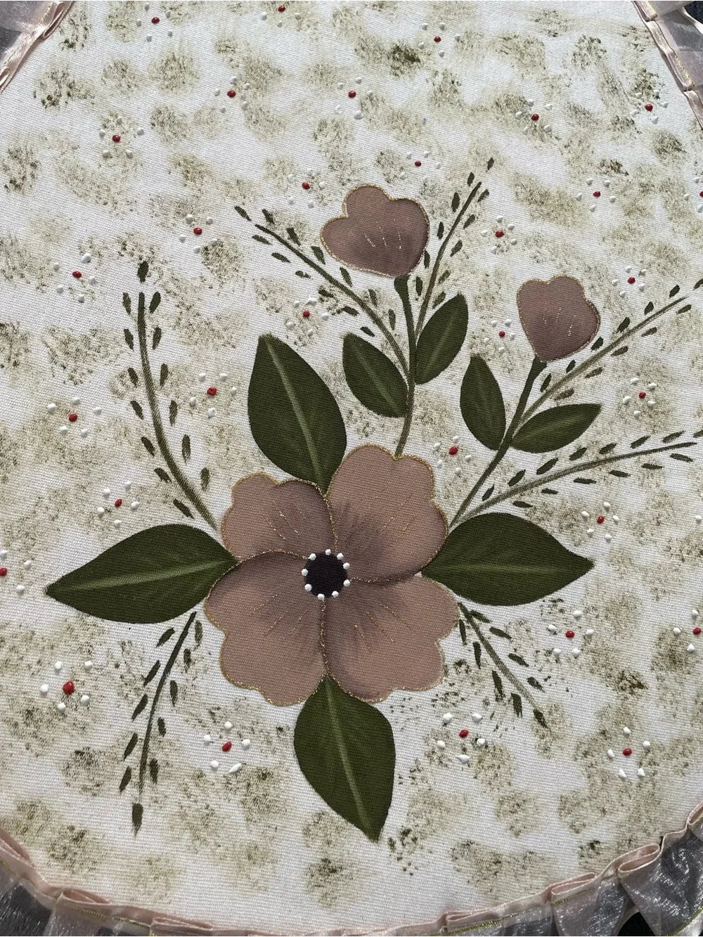 Hand-Painted Floral Beige Kitchen Linen Set